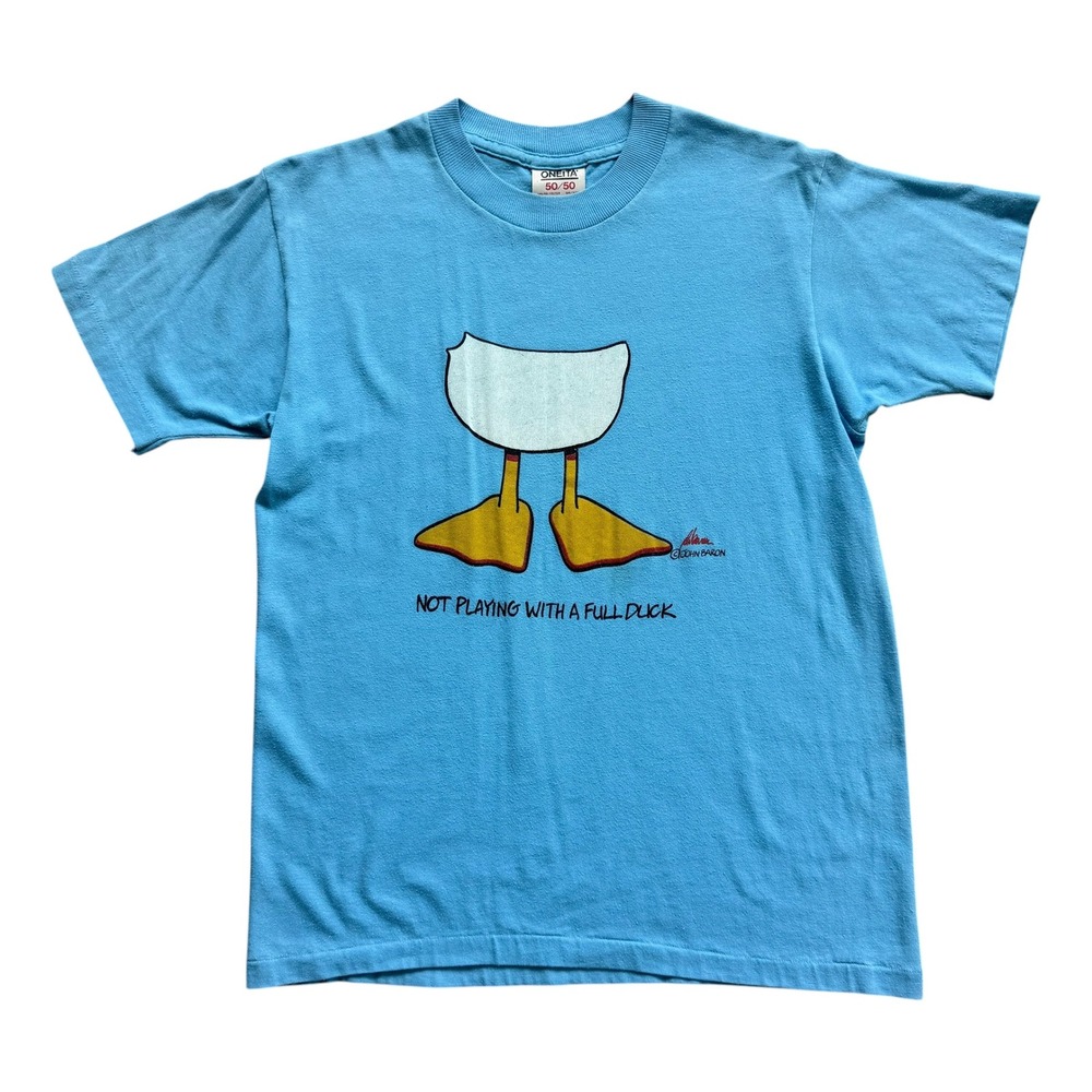 Vintage Oneita Not Playing With A Full Duck T-Shirt John Baron Blue USA Made M